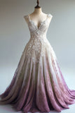 Straps Tulle Beaded Long Prom Dress Applique Sweetheart Neck Evening Gown HZ1024