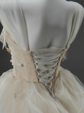 A-line Straps Tulle Long Prom Dress Simple Applique Wedding Dress HZ1024
