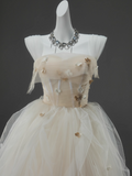 A-line Straps Tulle Long Prom Dress Simple Applique Wedding Dress HZ1024