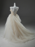 A-line Straps Tulle Long Prom Dress Simple Applique Wedding Dress HZ1024
