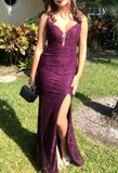 Mermaid Formal Dresses Under $170?? Charming Grape Spaghetti Straps Applique Long Backless Prom Dress With Slit HZ1024