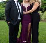 Mermaid Formal Dresses Under $170?? Charming Grape Spaghetti Straps Applique Long Backless Prom Dress With Slit HZ1024