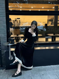 classic retro square neck waist heavy black dress HZ1024