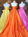 one shoulder satin long prom dress with bow HZ1024