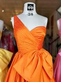one shoulder satin long prom dress with bow HZ1024
