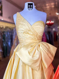 one shoulder satin long prom dress with bow HZ1024