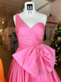 one shoulder satin long prom dress with bow HZ1024