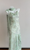 Green Mermaid Formal Dresses Beaded Chiffon Open Back Long Prom Dresses Spaghetti Straps Guest Dresses HZ1024
