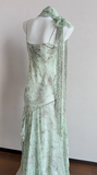 Green Mermaid Formal Dresses Beaded Chiffon Open Back Long Prom Dresses Spaghetti Straps Guest Dresses HZ1024