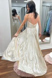 A-line Spaghetti Strap Long Prom Dress with Slit HZ1024