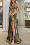 A-line Spaghetti Strap Long Prom Dress with Slit HZ1024