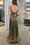 A-line Spaghetti Strap Long Prom Dress with Slit HZ1024