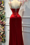 Mermaid Spaghetti StrapsSatin Long Formal Dress with Beading Wedding Guest Dress HZ1024