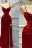 Mermaid Spaghetti StrapsSatin Long Formal Dress with Beading Wedding Guest Dress HZ1024