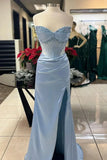 Mermaid Spaghetti StrapsSatin Long Formal Dress with Beading Wedding Guest Dress HZ1024