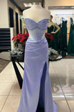 Mermaid Spaghetti StrapsSatin Long Formal Dress with Beading Wedding Guest Dress HZ1024