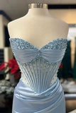 Mermaid Spaghetti StrapsSatin Long Formal Dress with Beading Wedding Guest Dress HZ1024