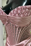 Mermaid Spaghetti StrapsSatin Long Formal Dress with Beading Wedding Guest Dress HZ1024