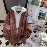 two-piece hooded sweater jacket loose lazy style mid-length knitted cardigan HZ1024