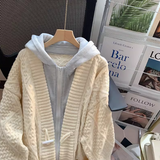 two-piece hooded sweater jacket loose lazy style mid-length knitted cardigan HZ1024