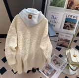 two-piece hooded sweater jacket loose lazy style mid-length knitted cardigan HZ1024