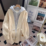 two-piece hooded sweater jacket loose lazy style mid-length knitted cardigan HZ1024