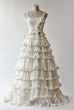 White A-line Spaghetti Strap Lace Tulle Long Prom Dress Simple Wedding Dress HZ1024