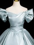 V Neck Satin Blue Long Prom Dress, Blue Long Formal Dress HZ1024