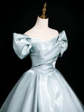 V Neck Satin Blue Long Prom Dress, Blue Long Formal Dress HZ1024