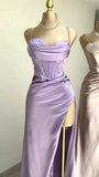 Green Mermaid Satin Spaghetti Straps Long Prom Dress With Split HZ1024