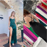 Green Mermaid Satin Spaghetti Straps Long Prom Dress With Split HZ1024