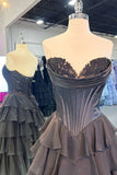 Yellow A-Line Sweetheart Long Tiered Prom Dress with Slit HZ1024