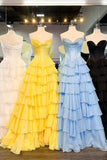 Yellow A-Line Sweetheart Long Tiered Prom Dress with Slit HZ1024