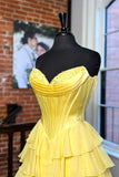 Yellow A-Line Sweetheart Long Tiered Prom Dress with Slit HZ1024