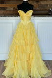 Yellow A-Line Sweetheart Long Tiered Prom Dress with Slit HZ1024