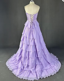 Yellow A-Line Sweetheart Long Tiered Prom Dress with Slit HZ1024