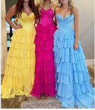 Yellow A-Line Sweetheart Long Tiered Prom Dress with Slit HZ1024