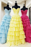 Yellow A-Line Sweetheart Long Tiered Prom Dress with Slit HZ1024