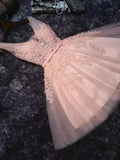 Neck Short Pink Lace Prom Dress,Sweet HomeComing Dress HZ1024