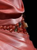 Orange Mermaid V-Neck Satin Beaded Long Prom Dress Sequined Evening Gown HZ1024