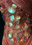 Orange Mermaid V-Neck Satin Beaded Long Prom Dress Sequined Evening Gown HZ1024