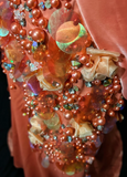 Orange Mermaid V-Neck Satin Beaded Long Prom Dress Sequined Evening Gown HZ1024