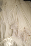 Square Neck Chiffon Lace Empire Dress Long Prom Dress Beaded Wedding Dress HZ1024