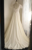 Square Neck Chiffon Lace Empire Dress Long Prom Dress Beaded Wedding Dress HZ1024
