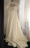 Square Neck Chiffon Lace Empire Dress Long Prom Dress Beaded Wedding Dress HZ1024