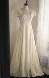 Square Neck Chiffon Lace Empire Dress Long Prom Dress Beaded Wedding Dress HZ1024