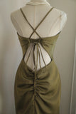 V-Neck Satin Long Prom Dress Elegant Spaghetti Strap Formal Dress HZ1024