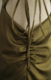 V-Neck Satin Long Prom Dress Elegant Spaghetti Strap Formal Dress HZ1024