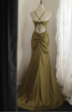 V-Neck Satin Long Prom Dress Elegant Spaghetti Strap Formal Dress HZ1024