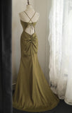 V-Neck Satin Long Prom Dress Elegant Spaghetti Strap Formal Dress HZ1024